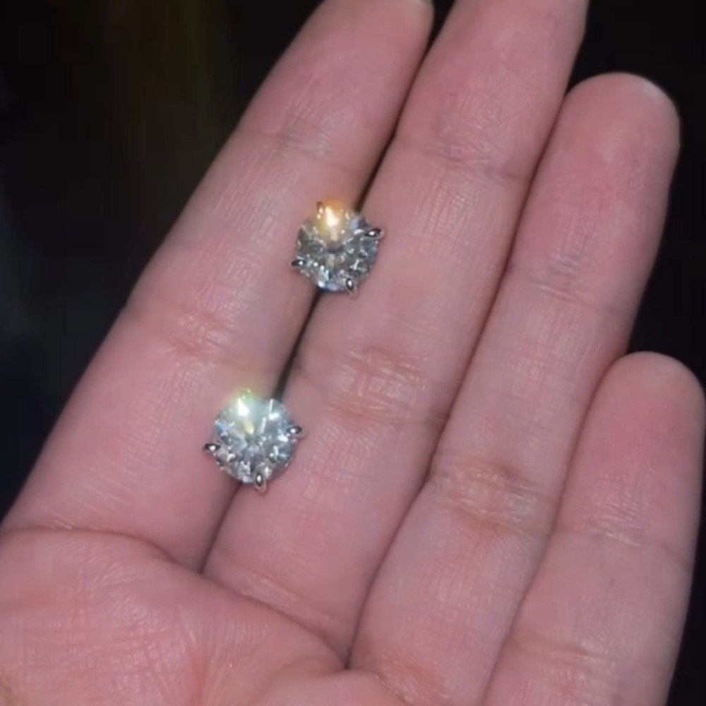 Sterling Silver Moissanite Stud Earrings View 2